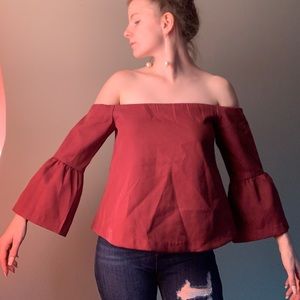 Maroon off the shoulder top with bell sleeves